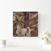 カントリフランスのーヘンランドリー日プリント時計 スクエア壁時計 (ホーム)