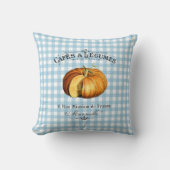 カントリフランスのーベジカボンプキンブルー市松模様に クッション (正面)