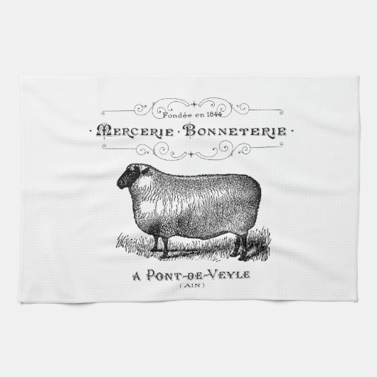 カントリフランスのーヴィンテージシープファームハウスタイポグラフィ キッチンタオル (横)