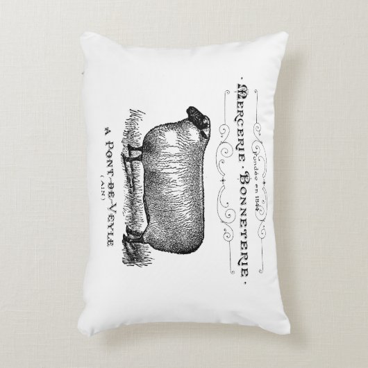 カントリフランスのーヴィンテージ羊タイポグラフィファームハウス アクセントクッション (正面(垂直))