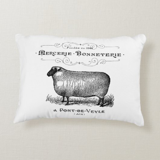 カントリフランスのーヴィンテージ羊タイポグラフィファームハウス アクセントクッション (裏面)