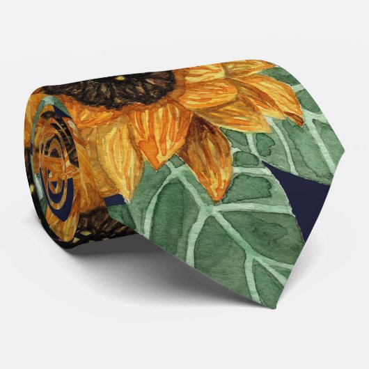 カントリーかわいいイエローネイビーヒマワリ水色 ネクタイ (ロール)