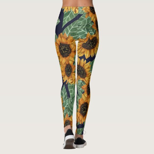 カントリーかわいいイエローネイビーヒマワリ水色 レギンス (裏面)