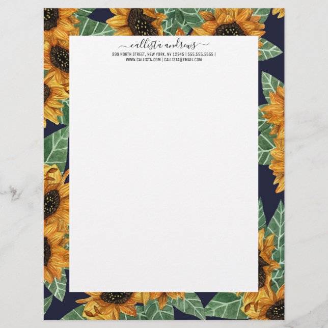 カントリーかわいいイエローネイビーヒマワリ水色 レターヘッド (正面)
