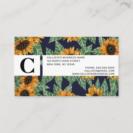 カントリーかわいいイエローネイビーヒマワリ水色 名刺 (裏面)