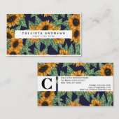 カントリーかわいいイエローネイビーヒマワリ水色 名刺 (正面/裏面)