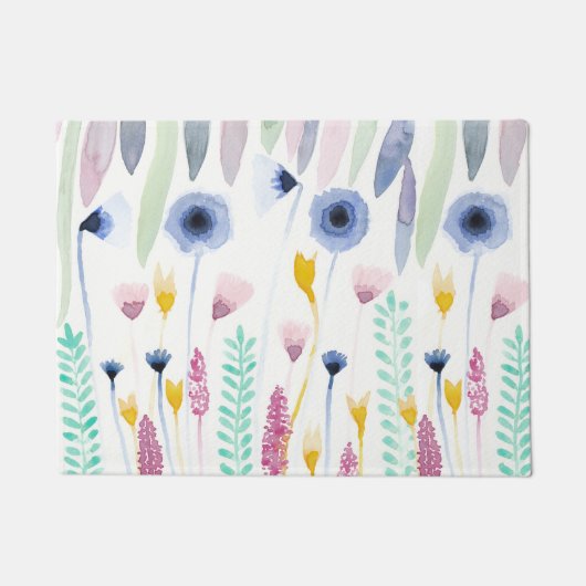 カントリーかわいいワイルドフラワーウォータカラーアート ドアマット (正面)