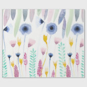 カントリーかわいいワイルドフラワーウォータカラーアート ラッピングペーパー (フラット)