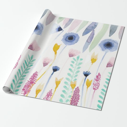 カントリーかわいいワイルドフラワーウォータカラーアート ラッピングペーパー (アンロールド)