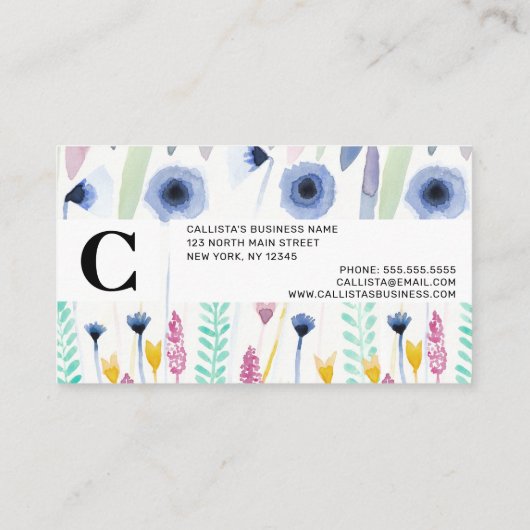 カントリーかわいいワイルドフラワーウォータカラーアート 名刺 (裏面)