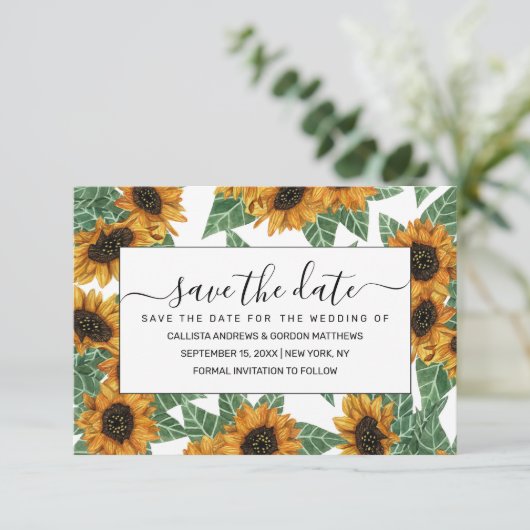 カントリーかわいい黄色のひまわり水彩パターン セーブザデート (スタンド正面)