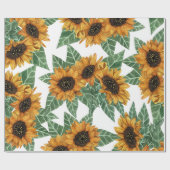 カントリーかわいい黄色のひまわり水彩パターン ラッピングペーパー (フラット)