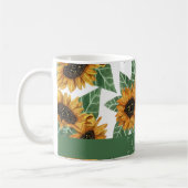カントリーかわいい黄色のひまわり水彩モノグラム コーヒーマグカップ (左)
