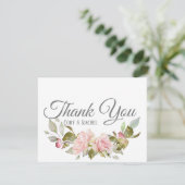 カントリーかわいらしピンクローゼブーケありがとう サンキューカード (スタンド正面)