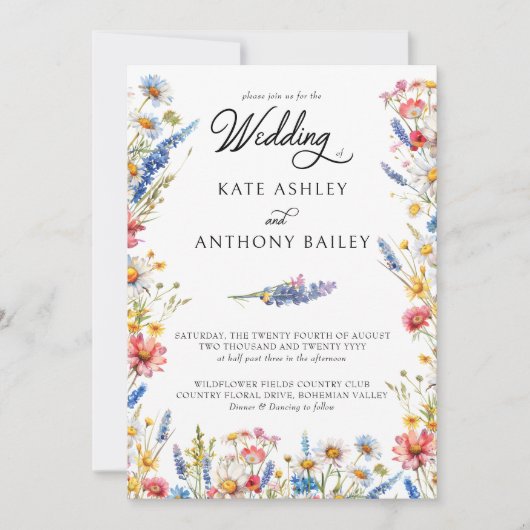 カントリーかわいらしワイルドフラワー結婚フローラ 招待状 (正面)