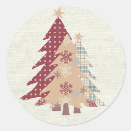 カントリーなチェック柄、ポルカドット、雪のクリスマスツリー ラウンドシール