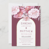 カントリーのシックなミントマウブピンクの金ゴールドフローラ 招待状 (正面)