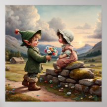 カントリーの服を着た二人の愛らしいヴィンテージマンチキン