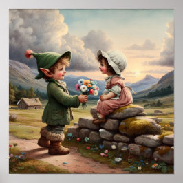 カントリーの服を着た二人の愛らしいヴィンテージマンチキン ポスター