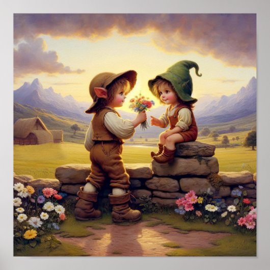 カントリーの服を着た二人の愛らしいヴィンテージマンチキン ポスター (正面)