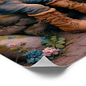 カントリーの服を着た二人の愛らしいヴィンテージマンチキン ポスター (角)