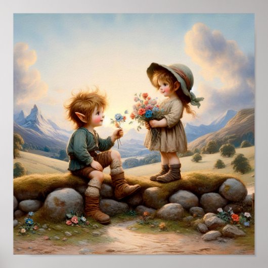 カントリーの服を着た二人の愛らしいヴィンテージマンチキン ポスター (正面)