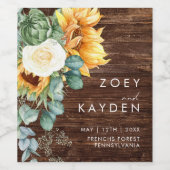 カントリーはっきりしたヒマワリ |ウッド結婚ズ ワインラベル (シングルラベル)