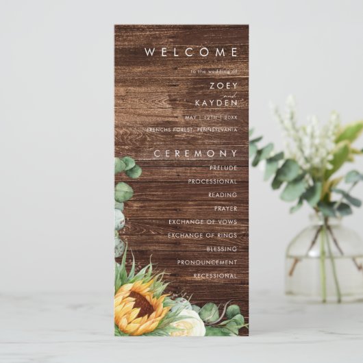 カントリーはっきりしたヒマワリ |ウッド結婚式 プログラム (スタンド正面)