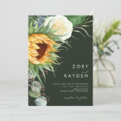 カントリーはっきりしたヒマワリ |カジュアルダークグリーン結婚ズ 招待状 (スタンド正面)