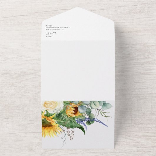 カントリーはっきりしたヒマワリ |シールして送信 オールインワン招待状 (外側)