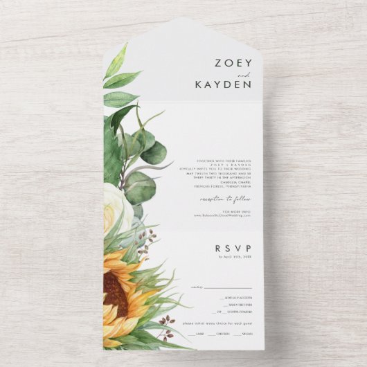 カントリーはっきりしたヒマワリ |シールして送信 オールインワン招待状 (内側)