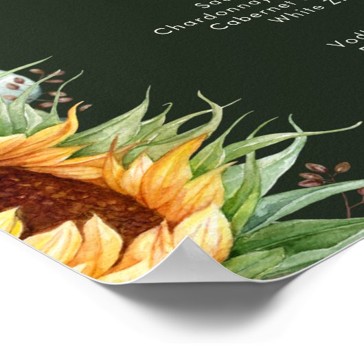 カントリーはっきりしたヒマワリ |ダークグリーン結婚のドリンク ポスター (角)