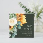 カントリーはっきりしたヒマワリ |ダークグリーン結婚スクエア 招待状 (スタンド正面)
