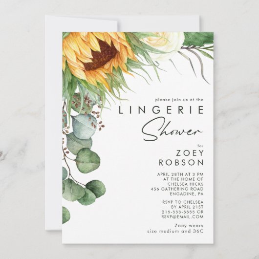 カントリーはっきりしたヒマワリ |ランジェリーシャワー 招待状 (正面)