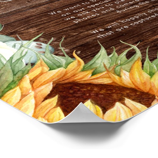 カントリーはっきりしたヒマワリ |木材のプラグ抜き式 ポスター (角)