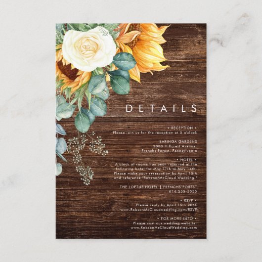 カントリーはっきりしたヒマワリ |木材詳細 エンクロージャーカード (正面)