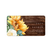 カントリーはっきりしたヒマワリ |木製ウェディングRSVPアドレス ラベル (正面)