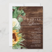 カントリーはっきりしたヒマワリ |木製カップルのシャワー 招待状 (正面)