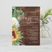 カントリーはっきりしたヒマワリ |木製カップルのシャワー 招待状 (スタンド正面)