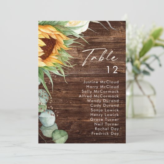カントリーはっきりしたヒマワリ |木製テーブル番号グラフ (スタンド正面)