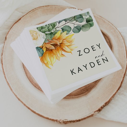 カントリーはっきりしたヒマワリ |淡い黄色結婚のナプク スタンダードカクテルナプキン