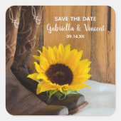カントリーひまわりウェスタンウェディング日付を保存 スクエアシール (正面)