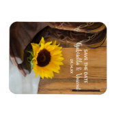 カントリーひまわりウェスタンウェディング日付を保存 マグネット (横)