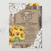 カントリーひまわりウッドレース素朴結婚ズ 招待状 (正面/裏面)