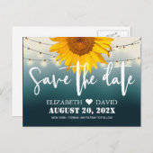 カントリーひまわりグラデーションティール（緑がかった色）結婚式の日付を保存 案内ポストカード (正面/裏面)