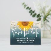 カントリーひまわりグラデーションティール（緑がかった色）結婚式の日付を保存 案内ポストカード (スタンド正面)