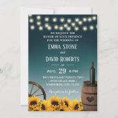 カントリーひまわりグラデーション結婚素朴ティール（緑がかった色） 招待状 (正面)