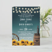 カントリーひまわりグラデーション結婚素朴ティール（緑がかった色） 招待状 (スタンド正面)