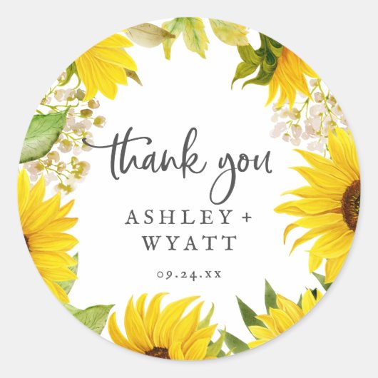 カントリーひまわりサンフラワーありがとう結婚式の引き出物シール ラウンドシール (正面)