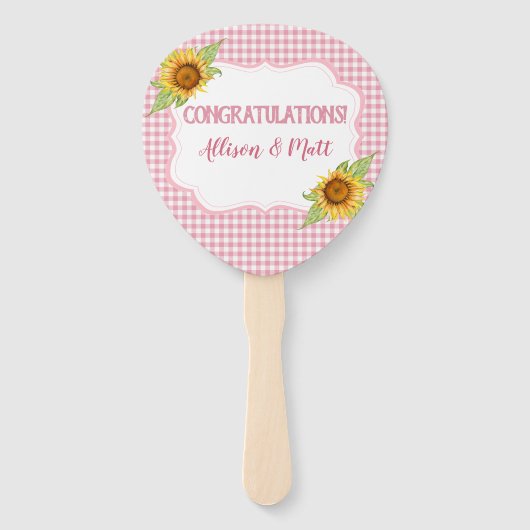 カントリーひまわりピンクのギンガムチェック赤ちゃんQ ハンドファン (裏面)